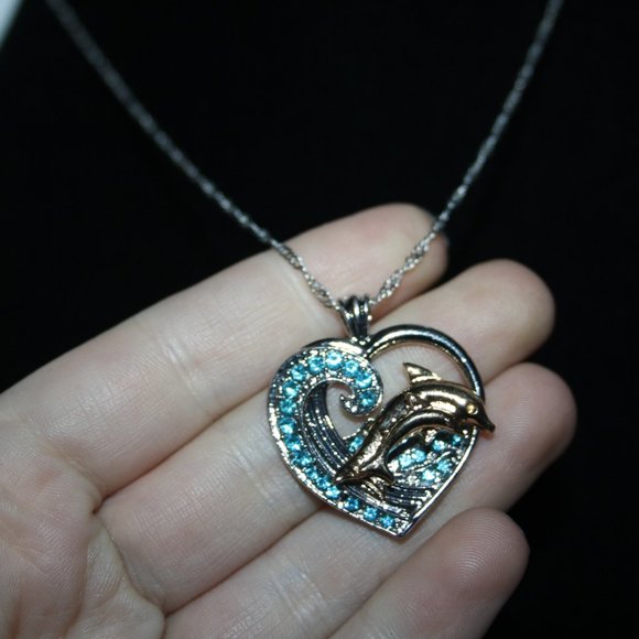 NEW silver gold and blue stone dolphin necklace